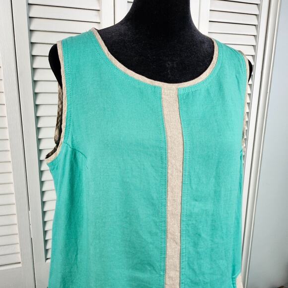 iLinen lifestyle 100% Linen Sheath Dress Large Mint Leaf Metallic Stripe $278 - Picture 3 of 8